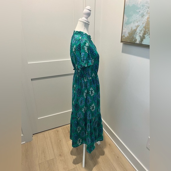 J. Crew Factory floral Printed ruffleneck puff-sleeve cotton midi dress size 2 - Picture 7 of 12